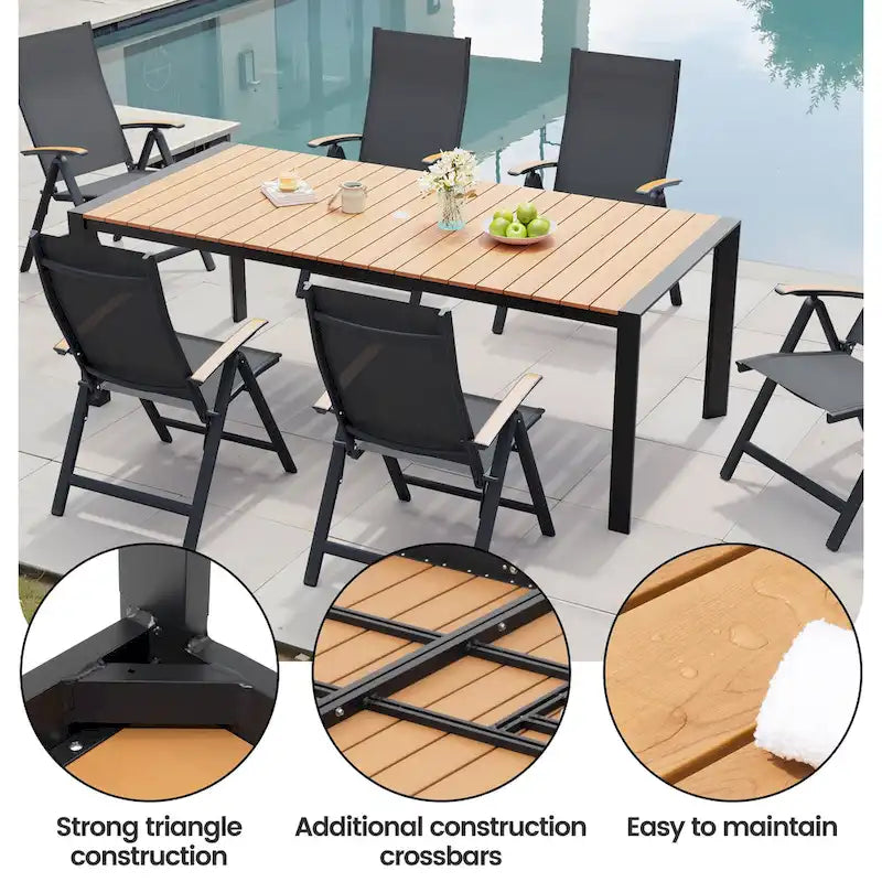 Ensemble de meubles 7 pièces pour terrasse et jardin, table à manger et chaises pliantes