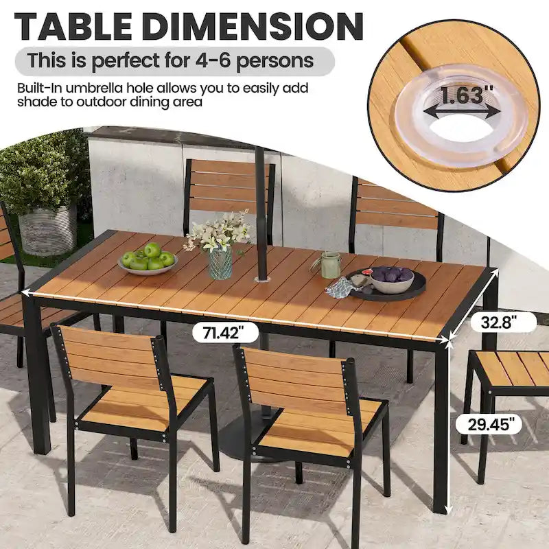 Ensemble de meubles 7 pièces pour terrasse et jardin, table à manger et chaises pliantes
