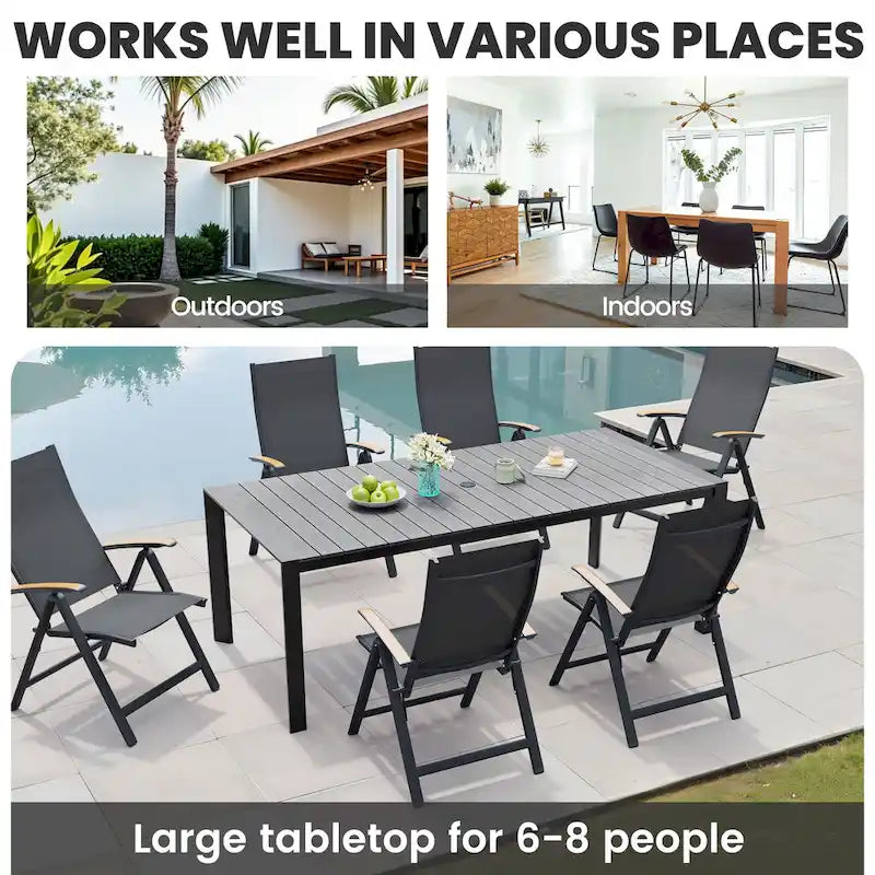Ensemble de meubles 7 pièces pour terrasse et jardin, table à manger et chaises pliantes