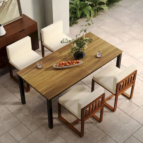 Ensemble de salle à manger d'extérieur 5 pièces en bois d'acacia avec table de 178 cm et 4 chaises finition teck beige avec pieds en fer