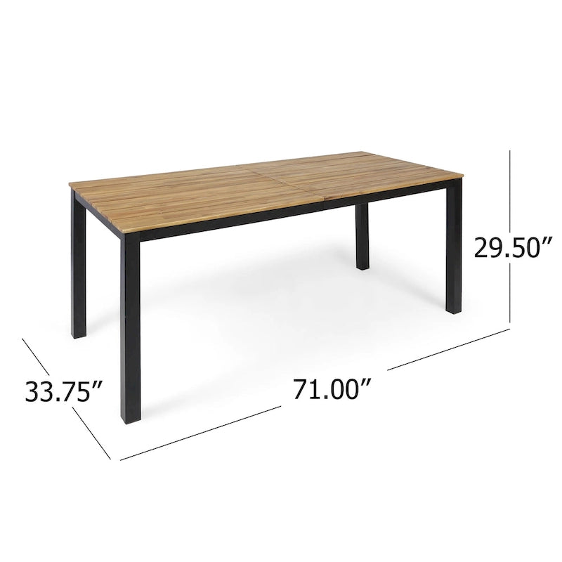 Ensemble de salle à manger d'extérieur 5 pièces en bois d'acacia avec table de 178 cm et 4 chaises finition teck beige avec pieds en fer