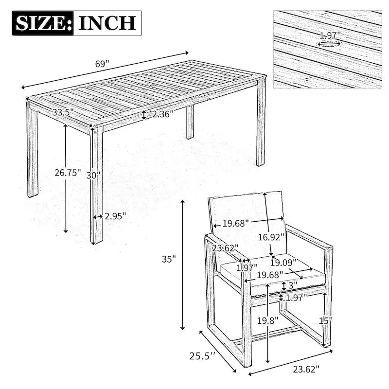 Ensemble de 7 meubles de salle à manger d'extérieur, ensemble de meubles de patio toutes saisons, table à manger avec trou pour parasol et 6 chaises