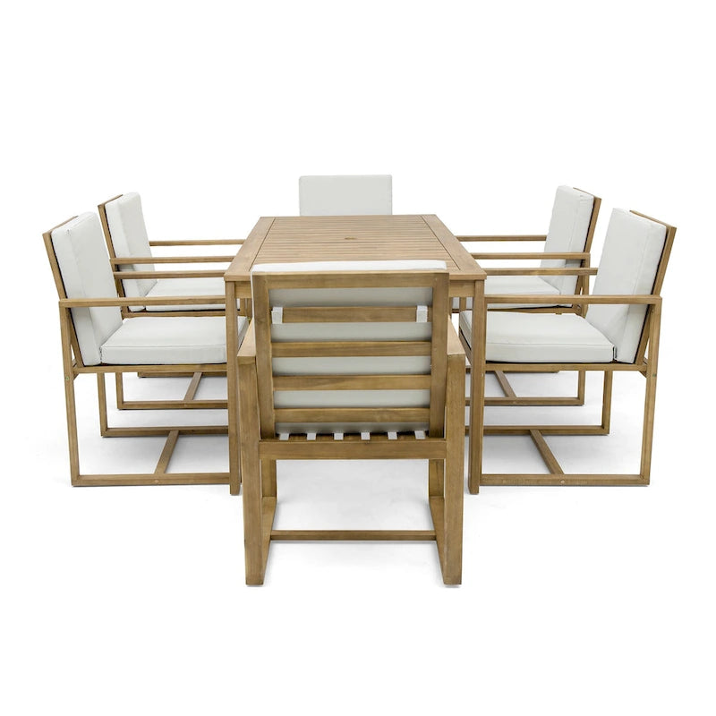 Ensemble de 7 meubles de salle à manger d'extérieur, ensemble de meubles de patio toutes saisons, table à manger avec trou pour parasol et 6 chaises