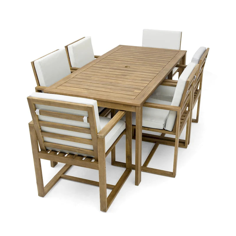 Ensemble de 7 meubles de salle à manger d'extérieur, ensemble de meubles de patio toutes saisons, table à manger avec trou pour parasol et 6 chaises
