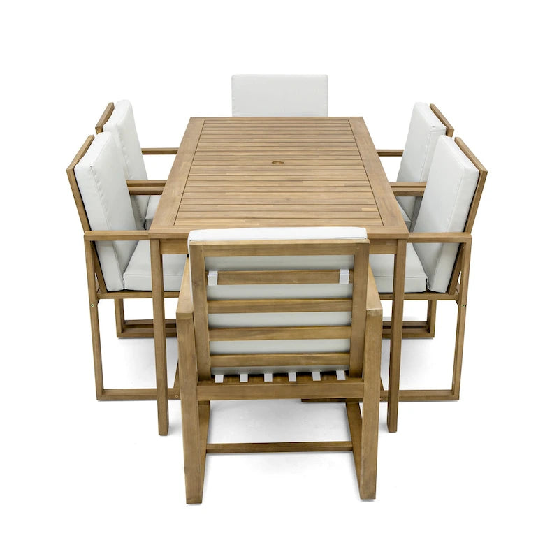 Ensemble de 7 meubles de salle à manger d'extérieur, ensemble de meubles de patio toutes saisons, table à manger avec trou pour parasol et 6 chaises