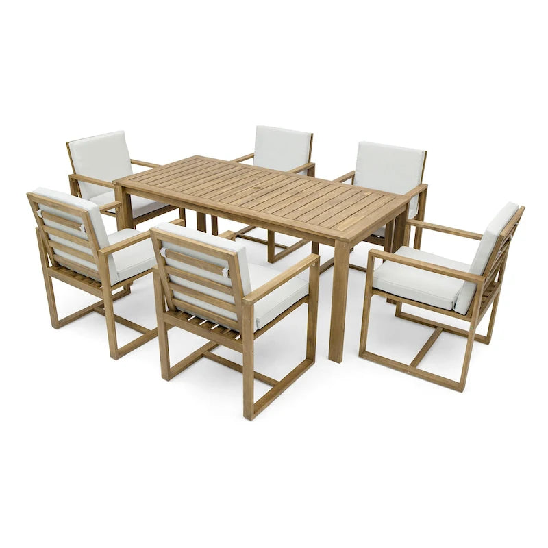 Ensemble de 7 meubles de salle à manger d'extérieur, ensemble de meubles de patio toutes saisons, table à manger avec trou pour parasol et 6 chaises