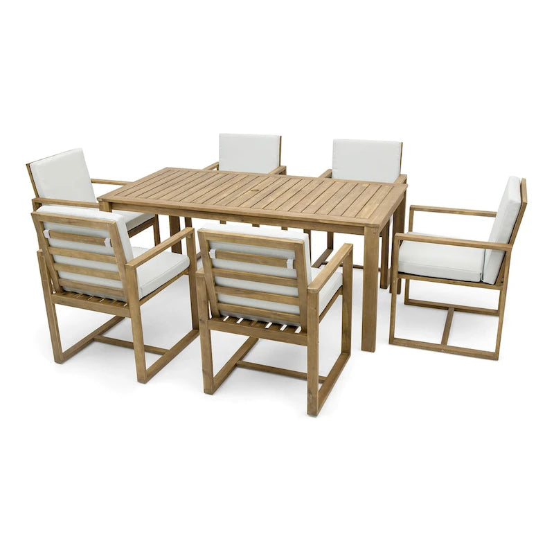 Ensemble de 7 meubles de salle à manger d'extérieur, ensemble de meubles de patio toutes saisons, table à manger avec trou pour parasol et 6 chaises
