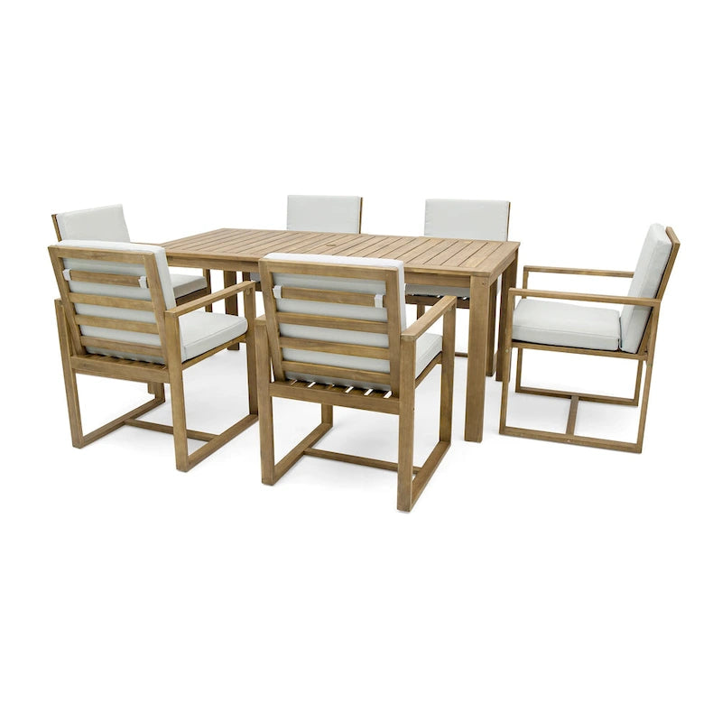 Ensemble de 7 meubles de salle à manger d'extérieur, ensemble de meubles de patio toutes saisons, table à manger avec trou pour parasol et 6 chaises