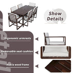 Ensemble de 7 meubles de salle à manger d'extérieur, ensemble de meubles de patio toutes saisons, table à manger avec trou pour parasol et 6 chaises