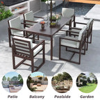 Ensemble de 7 meubles de salle à manger d'extérieur, ensemble de meubles de patio toutes saisons, table à manger avec trou pour parasol et 6 chaises