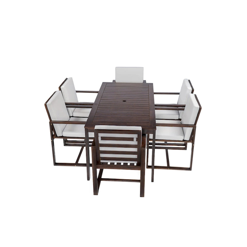 Ensemble de 7 meubles de salle à manger d'extérieur, ensemble de meubles de patio toutes saisons, table à manger avec trou pour parasol et 6 chaises