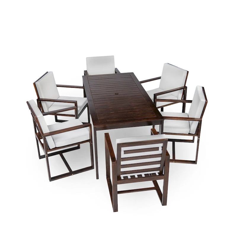 Ensemble de 7 meubles de salle à manger d'extérieur, ensemble de meubles de patio toutes saisons, table à manger avec trou pour parasol et 6 chaises