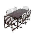 Ensemble de 7 meubles de salle à manger d'extérieur, ensemble de meubles de patio toutes saisons, table à manger avec trou pour parasol et 6 chaises