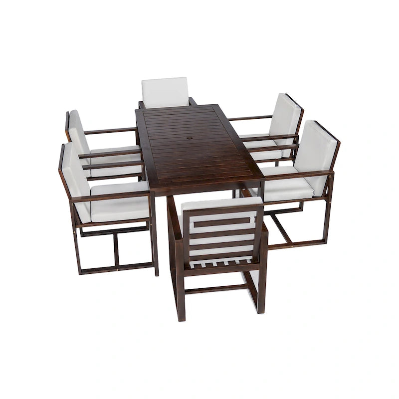 Ensemble de 7 meubles de salle à manger d'extérieur, ensemble de meubles de patio toutes saisons, table à manger avec trou pour parasol et 6 chaises