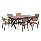 Ensemble de table à manger extensible d'extérieur, ensemble de meubles de patio en bois de 7 pièces avec table à manger rectangulaire et 6 chaises
