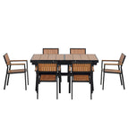 Ensemble de table à manger extensible d'extérieur, ensemble de meubles de patio en bois de 7 pièces avec table à manger rectangulaire et 6 chaises