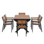 Ensemble de table à manger extensible d'extérieur, ensemble de meubles de patio en bois de 7 pièces avec table à manger rectangulaire et 6 chaises
