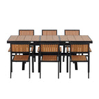 Ensemble de table à manger extensible d'extérieur, ensemble de meubles de patio en bois de 7 pièces avec table à manger rectangulaire et 6 chaises