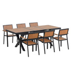 Ensemble de table à manger extensible d'extérieur, ensemble de meubles de patio en bois de 7 pièces avec table à manger rectangulaire et 6 chaises