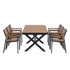 Ensemble de table à manger extensible d'extérieur, ensemble de meubles de patio en bois de 7 pièces avec table à manger rectangulaire et 6 chaises