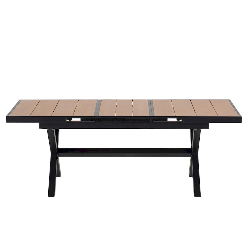 Ensemble de table à manger extensible d'extérieur, ensemble de meubles de patio en bois de 7 pièces avec table à manger rectangulaire et 6 chaises