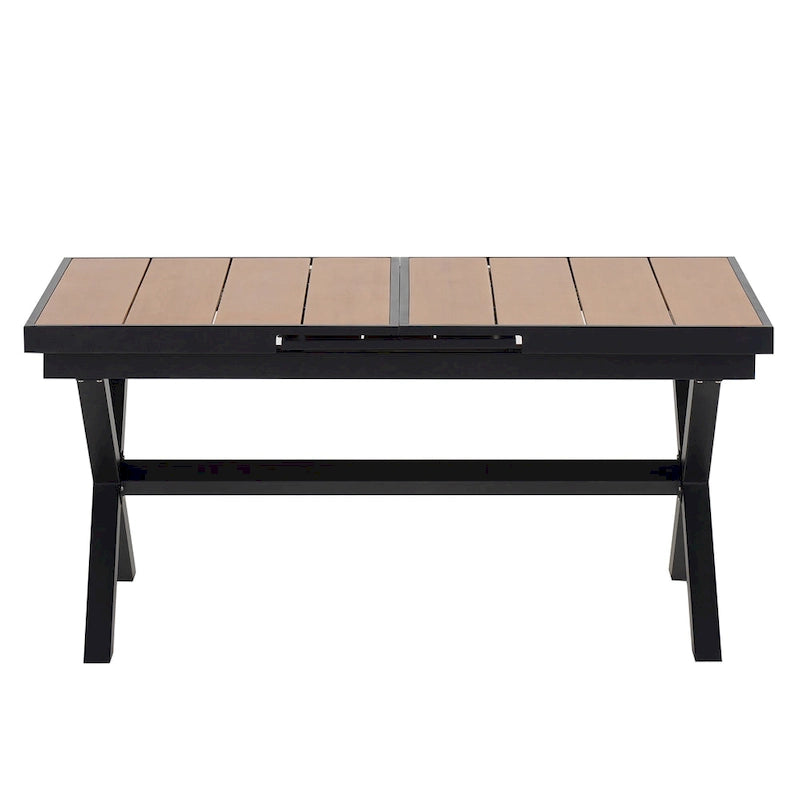 Ensemble de table à manger extensible d'extérieur, ensemble de meubles de patio en bois de 7 pièces avec table à manger rectangulaire et 6 chaises
