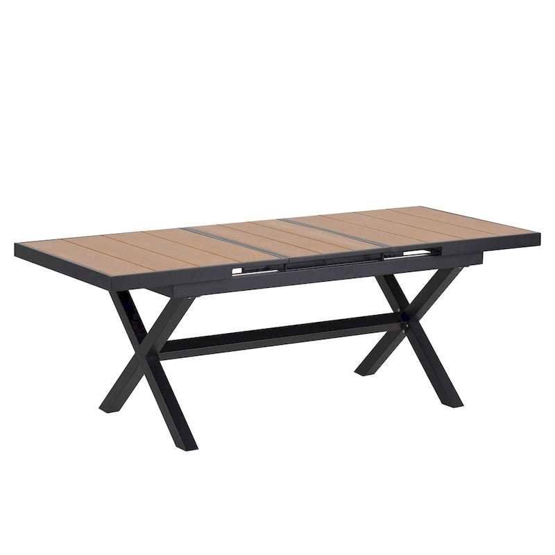 Ensemble de table à manger extensible d'extérieur, ensemble de meubles de patio en bois de 7 pièces avec table à manger rectangulaire et 6 chaises
