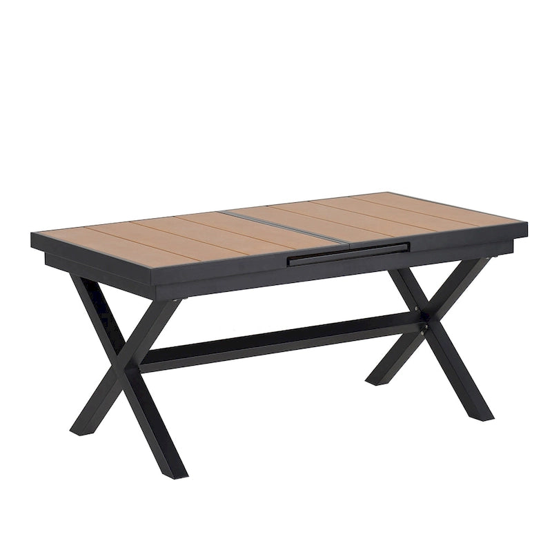 Ensemble de table à manger extensible d'extérieur, ensemble de meubles de patio en bois de 7 pièces avec table à manger rectangulaire et 6 chaises