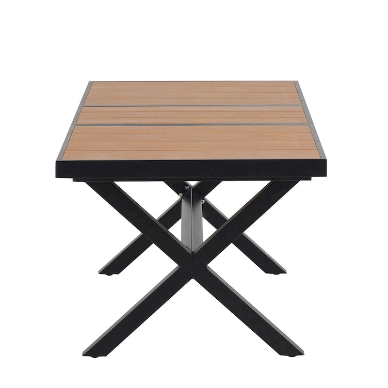 Ensemble de table à manger extensible d'extérieur, ensemble de meubles de patio en bois de 7 pièces avec table à manger rectangulaire et 6 chaises