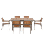 Ensemble de table à manger extensible d'extérieur, ensemble de meubles de patio en bois de 7 pièces avec table à manger rectangulaire et 6 chaises