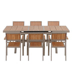 Ensemble de table à manger extensible d'extérieur, ensemble de meubles de patio en bois de 7 pièces avec table à manger rectangulaire et 6 chaises