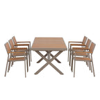 Ensemble de table à manger extensible d'extérieur, ensemble de meubles de patio en bois de 7 pièces avec table à manger rectangulaire et 6 chaises