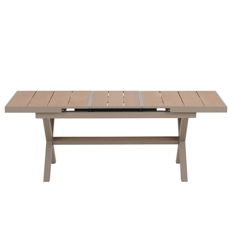 Ensemble de table à manger extensible d'extérieur, ensemble de meubles de patio en bois de 7 pièces avec table à manger rectangulaire et 6 chaises