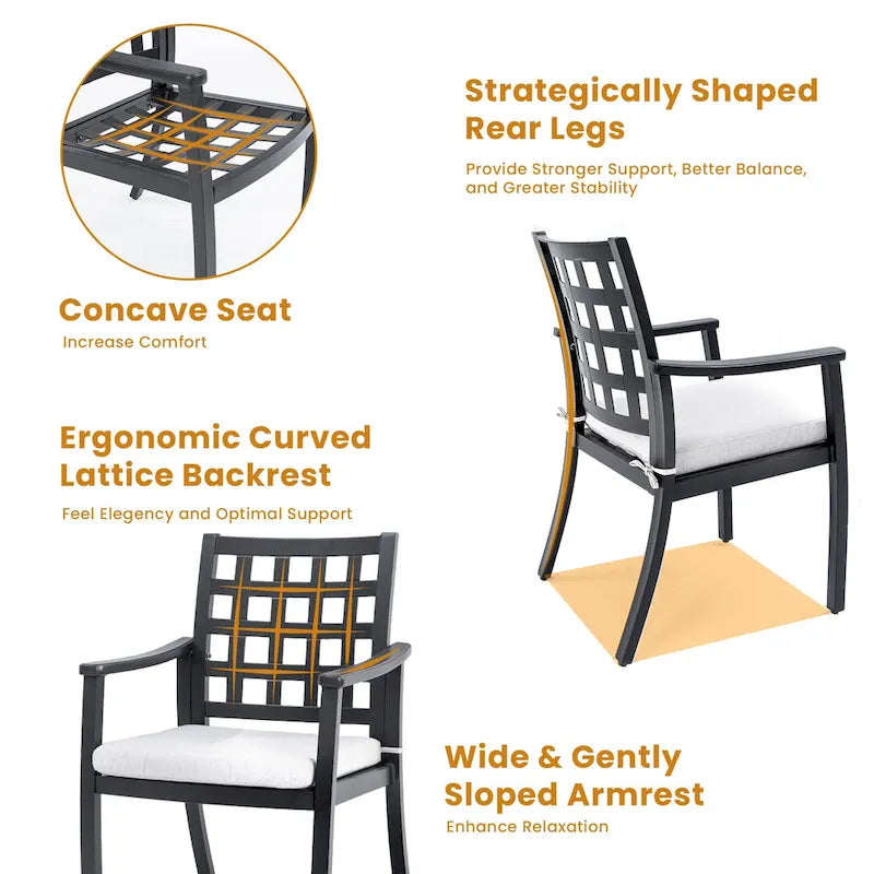 Ensemble de salle à manger d'extérieur 7 pièces, mobilier de terrasse tout temps avec table rectangulaire, 4 chaises fixes, 2 fauteuils pivotants à bascule