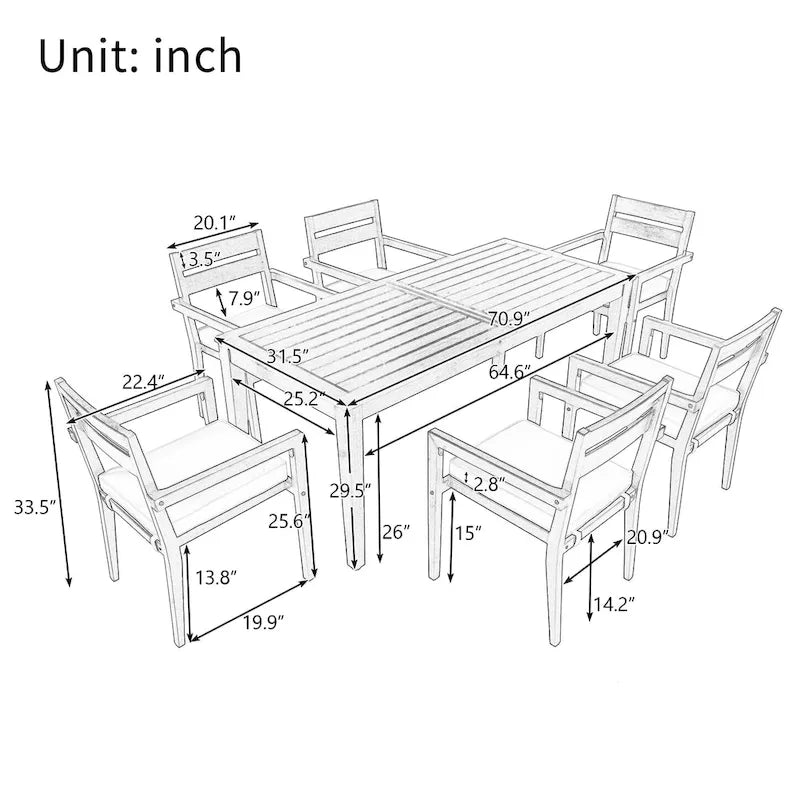 Table et chaises de salle à manger d'extérieur en bois d'acacia, idéales pour la terrasse