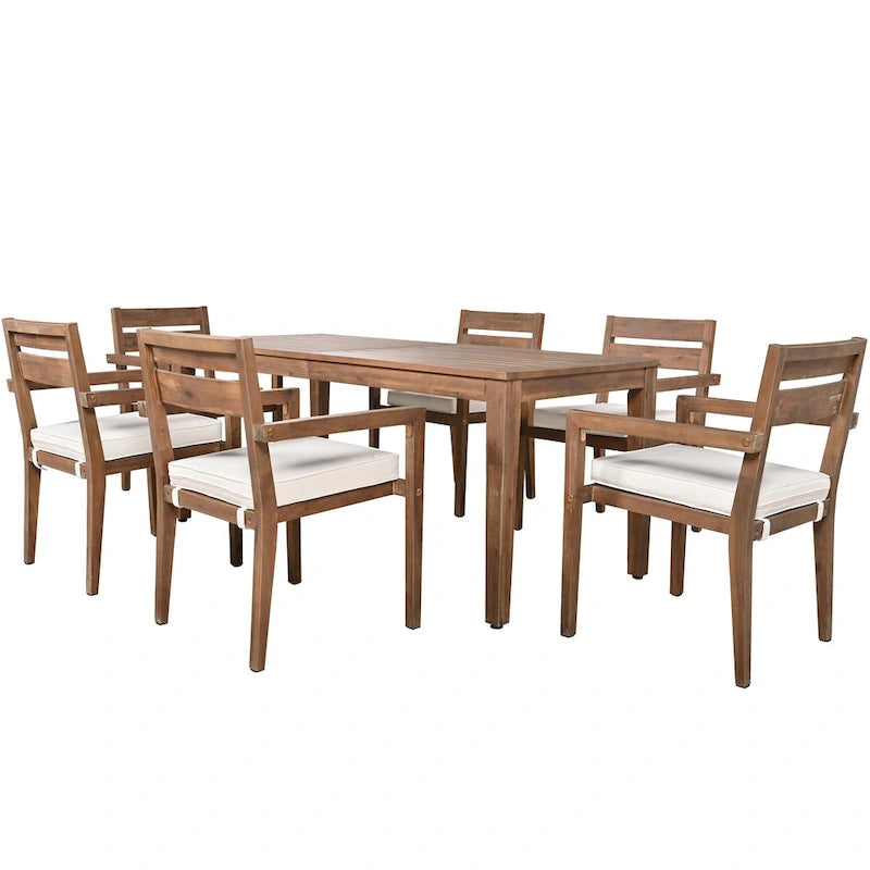 Table et chaises de salle à manger d'extérieur en bois d'acacia, idéales pour la terrasse