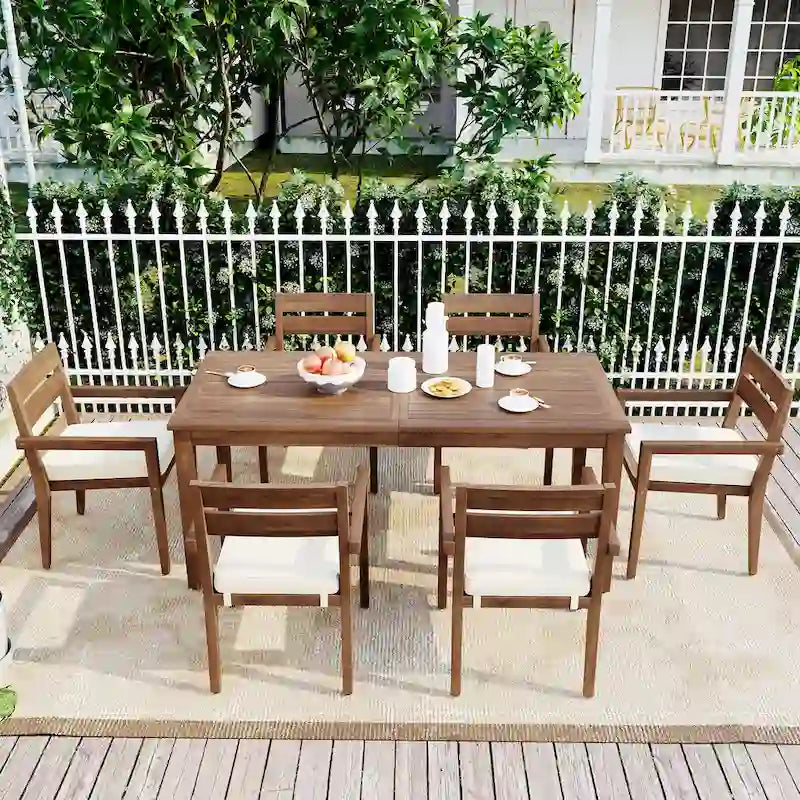 Table et chaises de salle à manger d'extérieur en bois d'acacia, idéales pour la terrasse