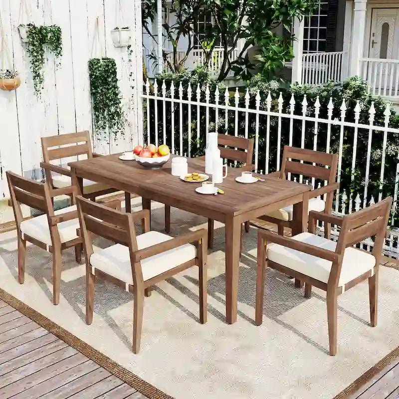 Table et chaises de salle à manger d'extérieur en bois d'acacia, idéales pour la terrasse