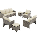 Ensemble de meubles de patio 6 pièces, canapé d'angle conversationnel en osier d'extérieur avec poufs