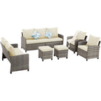 Ensemble de meubles de patio 6 pièces, canapé d'angle conversationnel en osier d'extérieur avec poufs