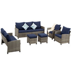 Ensemble de meubles de patio 6 pièces, canapé d'angle conversationnel en osier d'extérieur avec poufs