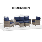 Ensemble de meubles de patio 6 pièces, canapé d'angle conversationnel en osier d'extérieur avec poufs