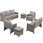 Ensemble de meubles de patio 6 pièces, canapé d'angle conversationnel en osier d'extérieur avec poufs