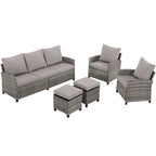 Ensemble de meubles de patio 6 pièces, canapé d'angle conversationnel en osier d'extérieur avec poufs