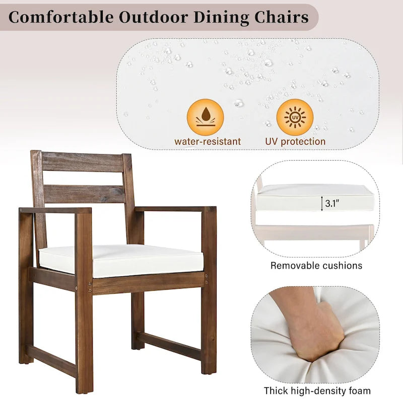 Ensemble de salle à manger d'extérieur 7 pièces en bois d'acacia avec trou pour parasol, 2 fauteuils et 4 chaises sans accoudoirs