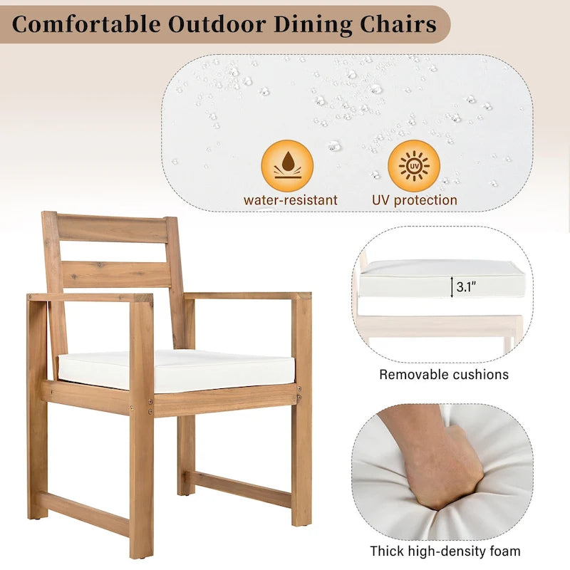 Ensemble de salle à manger d'extérieur 7 pièces en bois d'acacia avec trou pour parasol, 2 fauteuils et 4 chaises sans accoudoirs