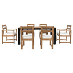 Ensemble de salle à manger d'extérieur 7 pièces en bois d'acacia avec trou pour parasol, 2 fauteuils et 4 chaises sans accoudoirs