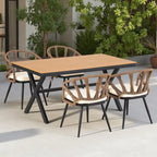 Ensemble de salle à manger d'extérieur en fer 5 pièces avec table rectangulaire et 4 chaises rembourrées en corde tressée