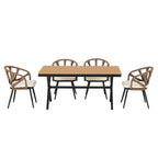 Ensemble de salle à manger d'extérieur en fer 5 pièces avec table rectangulaire et 4 chaises rembourrées en corde tressée
