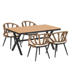 Ensemble de salle à manger d'extérieur en fer 5 pièces avec table rectangulaire et 4 chaises rembourrées en corde tressée